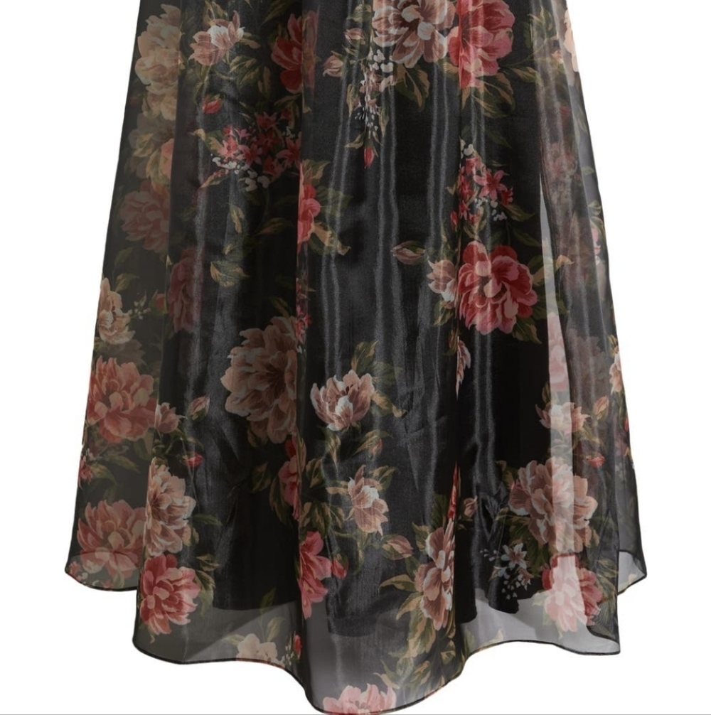 LULUS ORGANZA COCKTAIL DRESS BLACK FLORAL SIZE SMALL - Picture 6 of 15